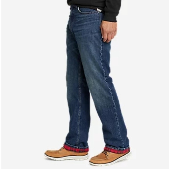 Eddie Bauer Inner Red Plaid Flannel Lined Relaxed Fit Blue Denim Jeans 35x30 - Picture 13 of 13